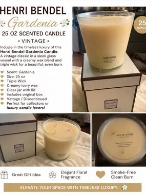 henri bendel Gardenia Triple-Wick Candle in Cream Extremely Rare